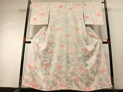平和屋着物●上質な小紋　地紋起こし　草花文　正絹　逸品　AABH0827fy