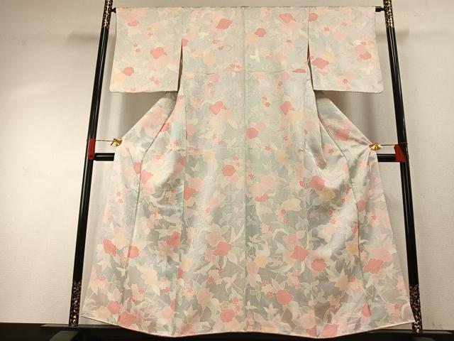 平和屋着物●上質な小紋　地紋起こし　草花文　正絹　逸品　AABH0827fy