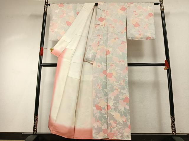 平和屋着物●上質な小紋　地紋起こし　草花文　正絹　逸品　AABH0827fy