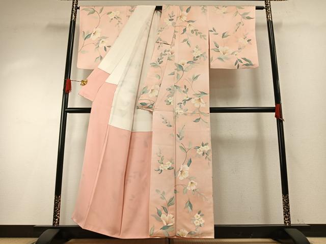 平和屋着物●上質な小紋　手描き　草花文　暈し染め　正絹　逸品　AABH0828fy