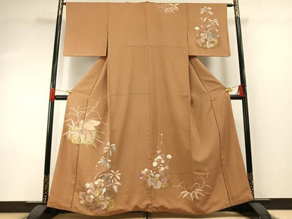 平和屋着物●訪問着　友禅　草花文　金彩　正絹　逸品　AABH0831fy