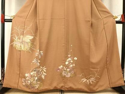平和屋着物●訪問着　友禅　草花文　金彩　正絹　逸品　AABH0831fy