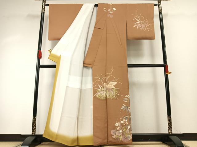 平和屋着物●訪問着　友禅　草花文　金彩　正絹　逸品　AABH0831fy