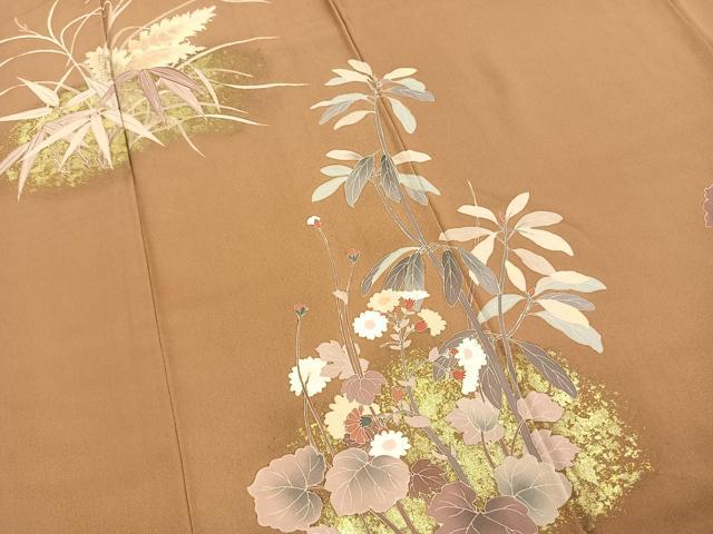 平和屋着物●訪問着　友禅　草花文　金彩　正絹　逸品　AABH0831fy