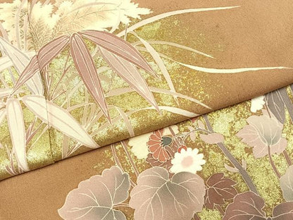 平和屋着物●訪問着　友禅　草花文　金彩　正絹　逸品　AABH0831fy
