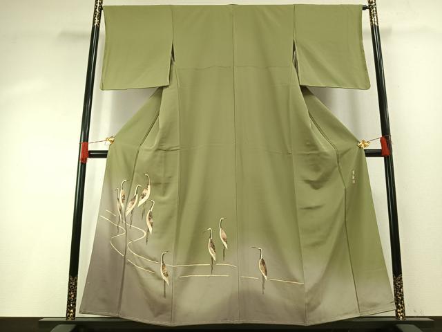 平和屋着物●蓑虫工芸作家　田尾笛秋　訪問着　鶴　暈し染め　正絹　逸品　未使用　AABH0832fy