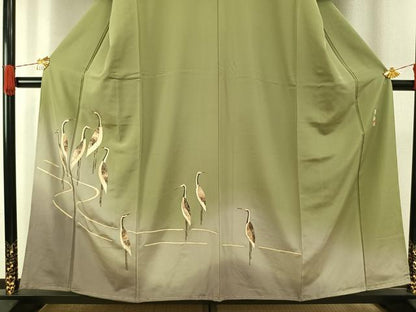 平和屋着物●蓑虫工芸作家　田尾笛秋　訪問着　鶴　暈し染め　正絹　逸品　未使用　AABH0832fy