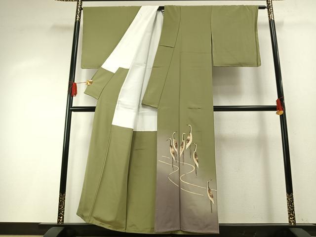 平和屋着物●蓑虫工芸作家　田尾笛秋　訪問着　鶴　暈し染め　正絹　逸品　未使用　AABH0832fy