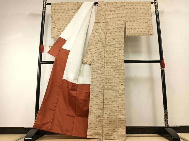 平和屋着物●上質な紬　格子　正絹　逸品　AABH0833fy