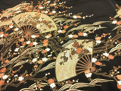 平和屋着物●中国三大刺繍　総刺繍　スワトウ刺繍　汕頭刺繍　黒留袖　扇面花文　金糸　松坂屋扱い　正絹　逸品　AABH0834fy