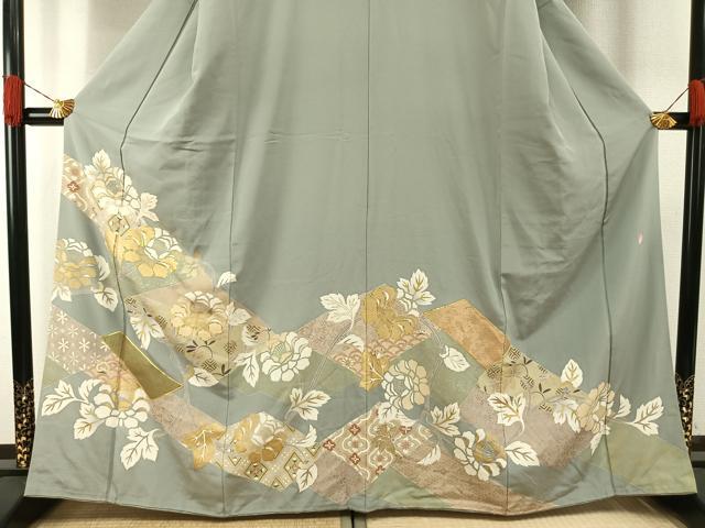 平和屋着物●西彩苑　色留袖　駒刺繍　草花文　金彩　高島屋扱い　正絹　逸品　AABH0837fy
