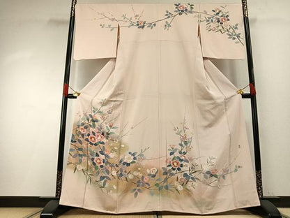 平和屋着物●訪問着　友禅　作家物　枝花文　暈し染め　金彩　正絹　逸品　AABH0840fy