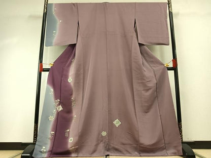 平和屋着物●訪問着　刺繍　貝紫　吉祥花文　暈し染め　金糸　金彩　ロング丈　正絹　逸品　AABH0843fy