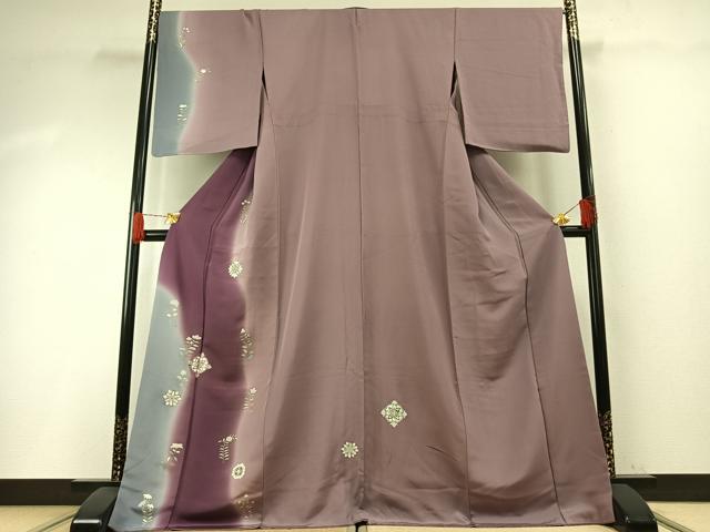 平和屋着物●訪問着　刺繍　貝紫　吉祥花文　暈し染め　金糸　金彩　ロング丈　正絹　逸品　AABH0843fy