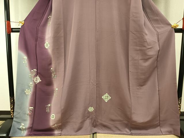 平和屋着物●訪問着　刺繍　貝紫　吉祥花文　暈し染め　金糸　金彩　ロング丈　正絹　逸品　AABH0843fy