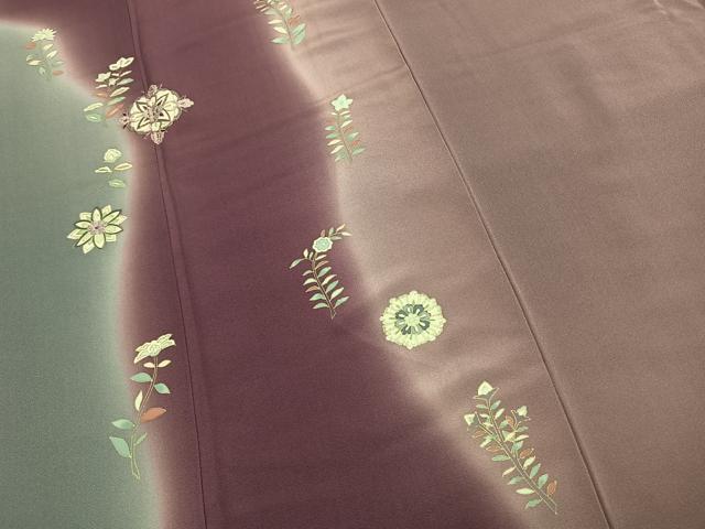 平和屋着物●訪問着　刺繍　貝紫　吉祥花文　暈し染め　金糸　金彩　ロング丈　正絹　逸品　AABH0843fy