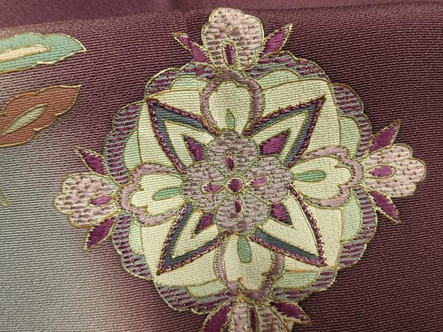 平和屋着物●訪問着　刺繍　貝紫　吉祥花文　暈し染め　金糸　金彩　ロング丈　正絹　逸品　AABH0843fy