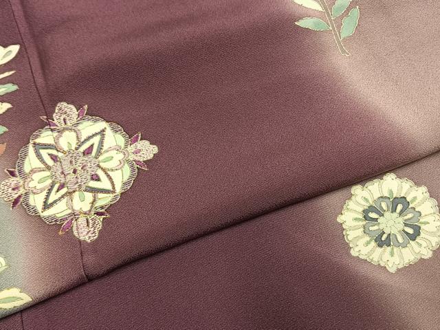 平和屋着物●訪問着　刺繍　貝紫　吉祥花文　暈し染め　金糸　金彩　ロング丈　正絹　逸品　AABH0843fy