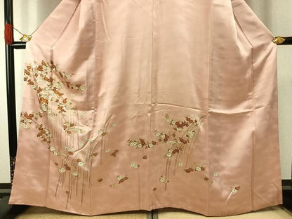 平和屋着物●銀座きしや　訪問着　駒刺繍　草花文　金彩　たとう紙付き　正絹　逸品　AABH0845fy