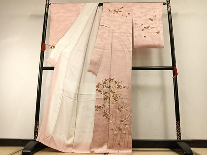 平和屋着物●銀座きしや　訪問着　駒刺繍　草花文　金彩　たとう紙付き　正絹　逸品　AABH0845fy