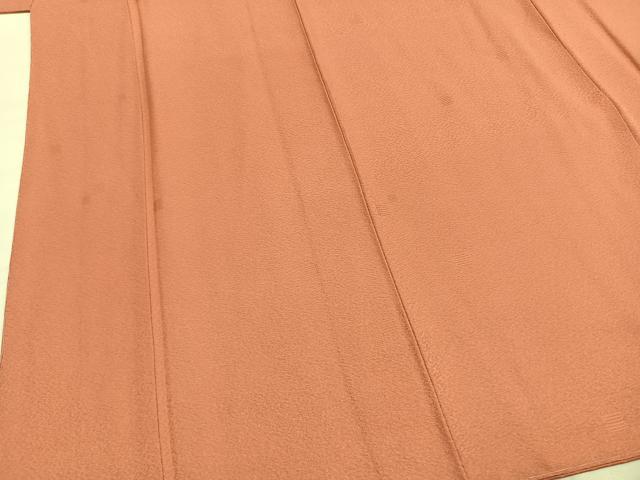 平和屋着物○上質な色無地 幾何学地紋 珊瑚朱色 正絹 逸品 未