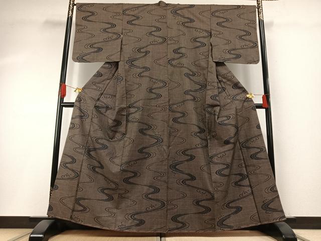 平和屋着物●本場大島紬　一元絣　流水文　正絹　逸品　未使用　AABH0850fy