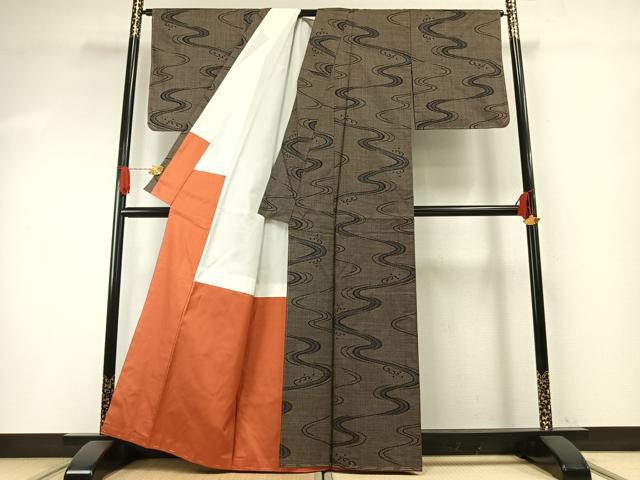 平和屋着物●本場大島紬　一元絣　流水文　正絹　逸品　未使用　AABH0850fy