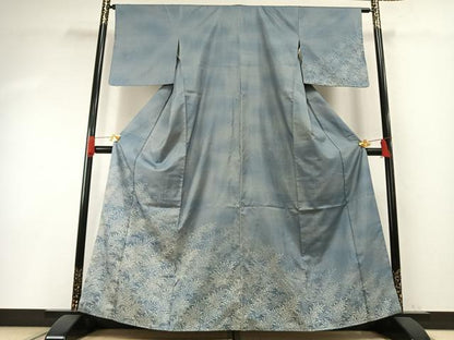 平和屋着物●本場大島紬　染大島　訪問着　100亀甲　総詰め　草葉文　正絹　逸品　AABH0851fy
