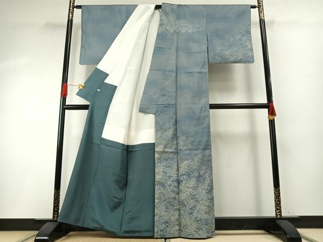 平和屋着物●本場大島紬　染大島　訪問着　100亀甲　総詰め　草葉文　正絹　逸品　AABH0851fy