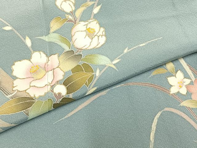 平和屋着物●訪問着　友禅　草花文　金彩　正絹　逸品　AABH0853fy