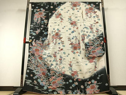 平和屋着物●豪華振袖　型染め　草花文　暈し染め　正絹　逸品　AABH0859fy