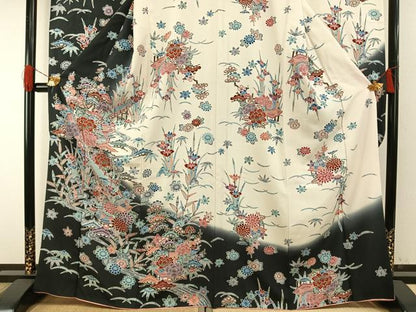 平和屋着物●豪華振袖　型染め　草花文　暈し染め　正絹　逸品　AABH0859fy