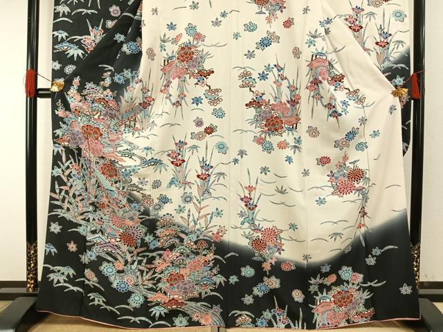 平和屋着物●豪華振袖　型染め　草花文　暈し染め　正絹　逸品　AABH0859fy