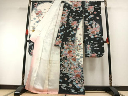 平和屋着物●豪華振袖　型染め　草花文　暈し染め　正絹　逸品　AABH0859fy