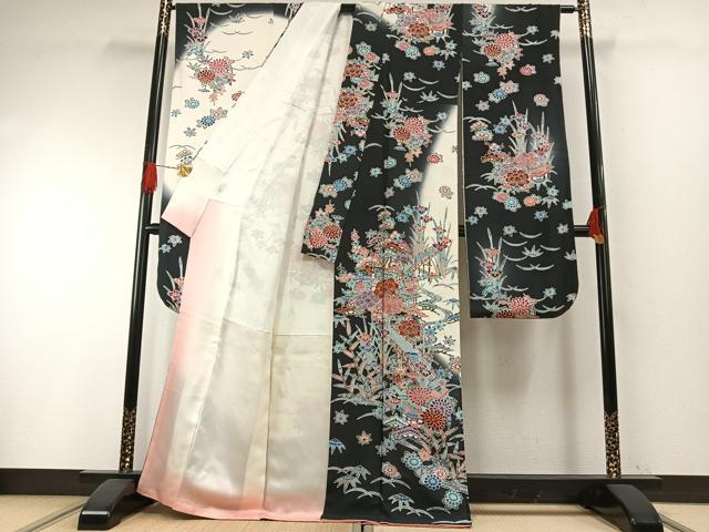 平和屋着物●豪華振袖　型染め　草花文　暈し染め　正絹　逸品　AABH0859fy