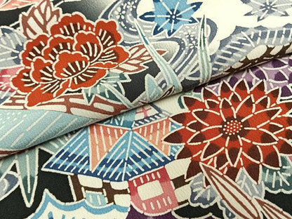平和屋着物●豪華振袖　型染め　草花文　暈し染め　正絹　逸品　AABH0859fy
