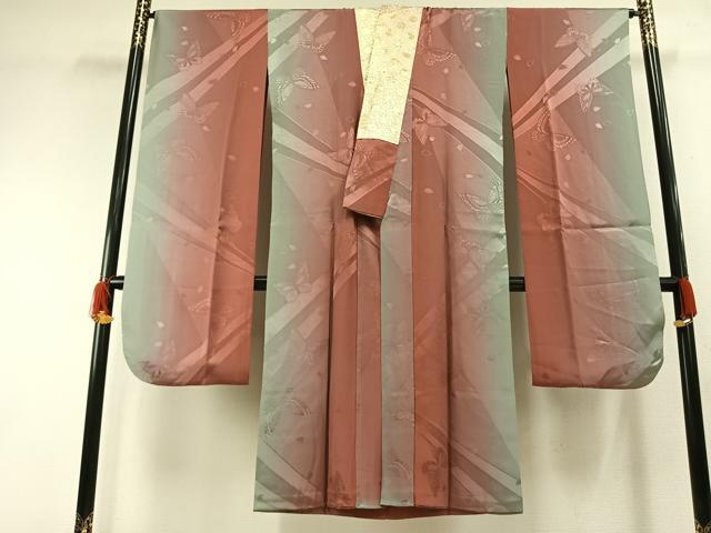 平和屋着物○振袖用長襦袢 無双仕立て 舞蝶地紋 広衿仕立て 金襴