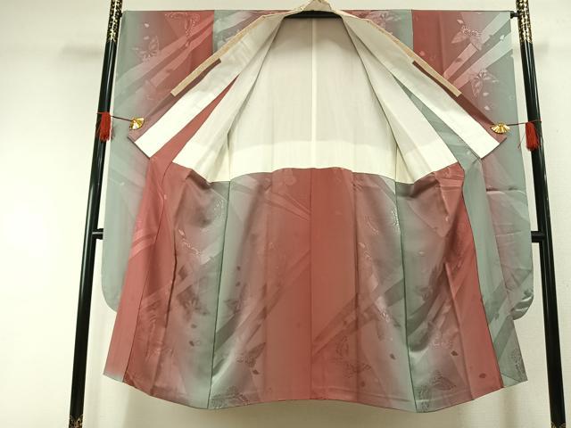 平和屋着物●振袖用長襦袢　無双仕立て　舞蝶地紋　広衿仕立て　金襴　正絹　逸品　AABH0861fy 平和屋着物○振袖用長襦袢 無双仕立て 舞蝶地紋 広衿仕立て 金襴 正絹