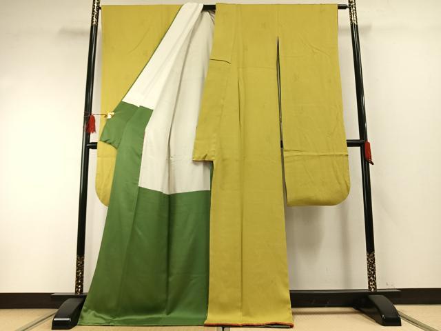 平和屋着物●豪華振袖　草花文　刈安色　ロング丈　正絹　逸品　未使用　AABH0866fy