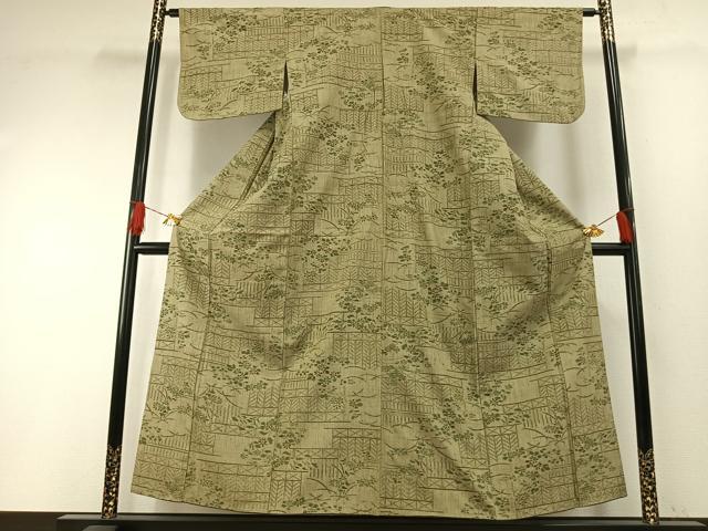 平和屋着物●結城ちぢみ　草花文　正絹　逸品　AABH0876fy