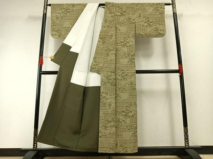 平和屋着物●結城ちぢみ　草花文　正絹　逸品　AABH0876fy