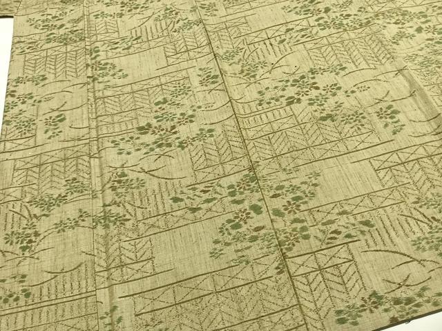 平和屋着物●結城ちぢみ　草花文　正絹　逸品　AABH0876fy
