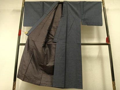 平和屋着物●男性　紬　アンサンブル　留紺色　正絹　逸品　AABH0880fy