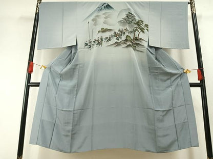 平和屋着物●男性　長襦袢　無双仕立て　手描き　風景人物文　金彩　正絹　逸品　AABH0885fy