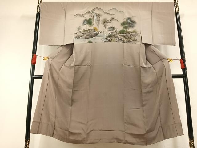 平和屋着物●男性　長襦袢　袷　手描き　風景文　金彩　正絹　逸品　AABH0886fy