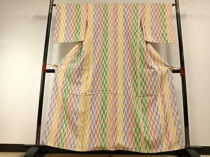 平和屋着物●お召　矢羽根間道　正絹　逸品　未使用　AABH0887fy