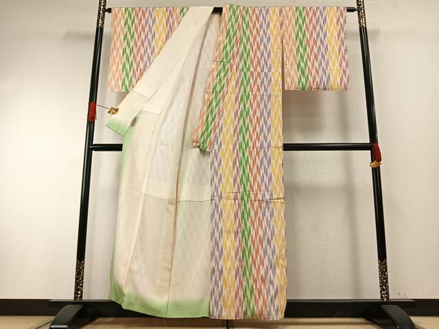 平和屋着物●お召　矢羽根間道　正絹　逸品　未使用　AABH0887fy