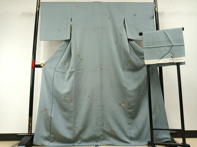 平和屋着物●上質な小紋　舞葉文　金彩　丹後ちりめん　反端付き　正絹　逸品　AABH0892fy 平和屋着物○上質な小紋 舞葉文 金彩 丹後ちりめん 反端付き