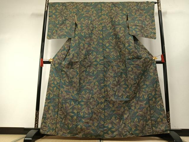平和屋着物●本場大島紬　一元絣　舞葉文　正絹　逸品　AABH0895fy