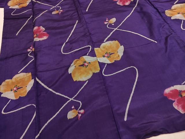 平和屋着物●銘仙　紬　アンティーク　大正ロマン　草花文　正絹　逸品　AABH0900fy